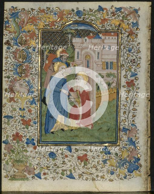 The Visitation: Leaf from a Book of Hours (5 of 6 Excised Leaves), c. 1420. Creator: Henri d'Orquevaulx (French); Workshop, or.