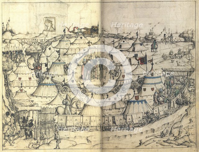 The Wagon Fort (From the Medieval Housebook of Wolfegg Castle), ca 1485. Artist: Master of the Housebook of Wolfegg Castle (active 1480-1490)