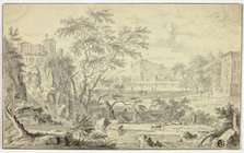 Italianate Landscape with Shepherd and Flock by Stream, Town in the Distance, n.d. Creator: Jan van Huysum.
