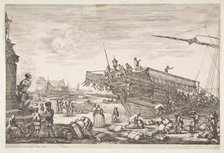Loading a galley, from 'Views of the port of Livorno' (Vues du port de Livourne), 1654-55. Creator: Stefano della Bella.