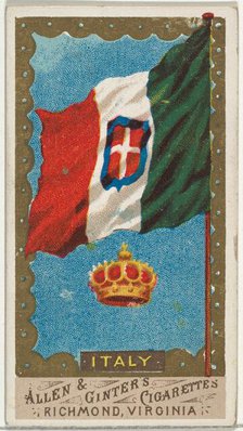 Italy, from Flags of All Nations, Series 1 (N9) for Allen & Ginter Cigarettes Brands, 1887. Creator: Allen & Ginter.