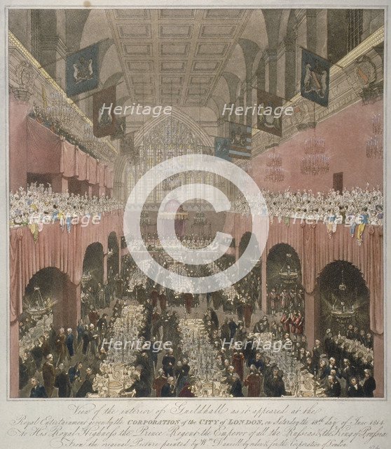 Banquet at the Guildhall, City of London, 1814 (1815).                                         Artist: Anon