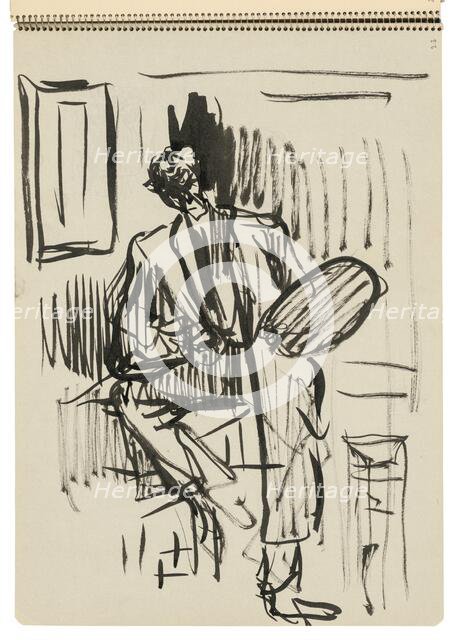 Sketchbook 22 Seated Self-Portrait with Palette, 1st half 20th century. Creator: Arnold Peter Weisz-Kubincan.