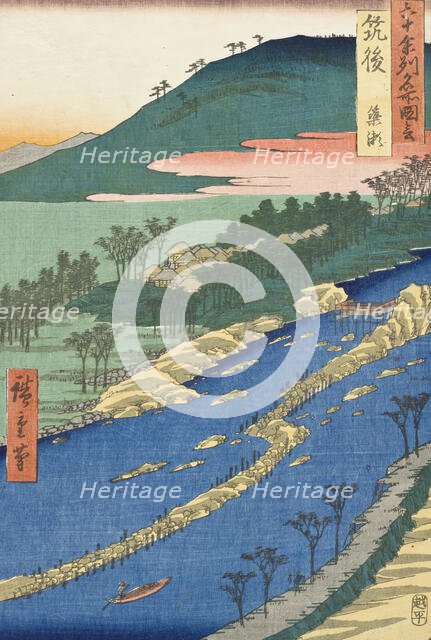 Chikugo Province, Currents around the Weir, 1855. Creator: Ando Hiroshige.