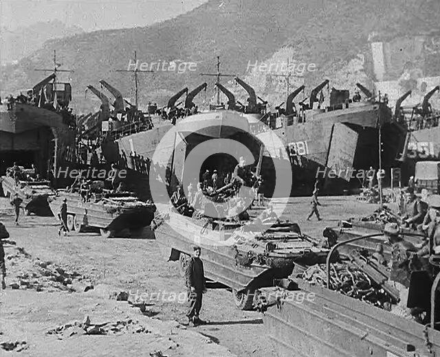 Allied Troops and Vehicles Assembled in Naples Harbour, 1943-1944. Creator: British Pathe Ltd.