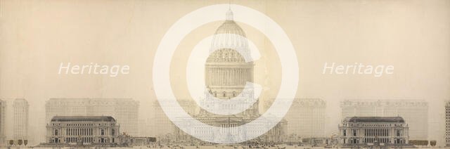 Plate 131 from The Plan of Chicago, 1909: Chicago. Elevation Showing the Group of Buildings... Creator: Daniel Burnham.