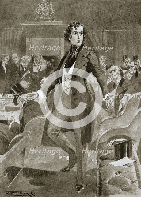 Disraeli's first speech in the House of Commons, London, 7 December 1837 (1901). Creator: Unknown.