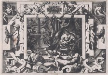 Pelias Killed by his Daughters (Dont par pitié elles prennent courage son sang vider par v..., 1563. Creator: Rene Boyvin.