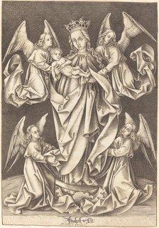 The Madonna and Child on the Crescent Supported by Four Angels, c. 1490/1500. Creator: Israhel van Meckenem.