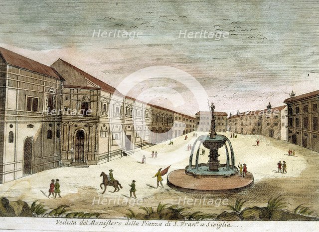 View of the Monastery in the Plaza de San Francisco in Seville, 19th century drawing.