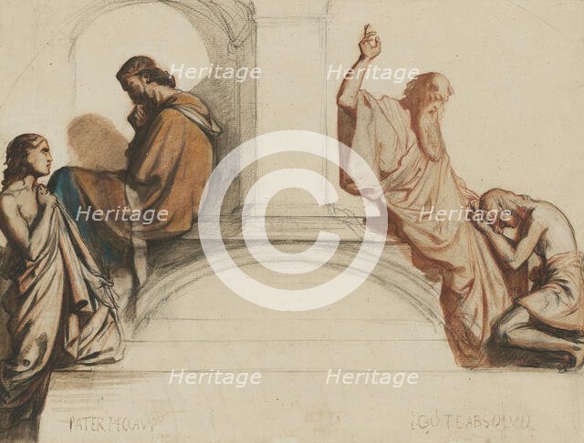Study For A Fresco Depicting The Sacraments Of Confession And Absolution, Chapel Of..., c1842-1844. Creator: Henri Lehmann.