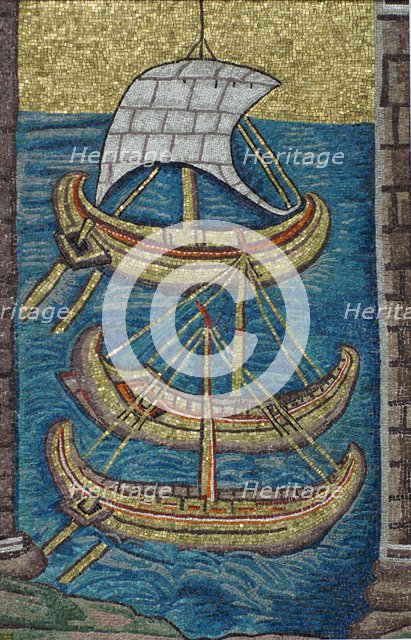 The Roman galleys. Mosaic from Ravenna, copy. Artist: Classical Antiquities  