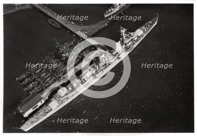 Aerial view of the German light cruiser 'Karlsruhe', from a Zeppelin, c1931 (1933). Artist: Unknown