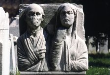 Husband and wife on Roman gravestone. Artist: Unknown.