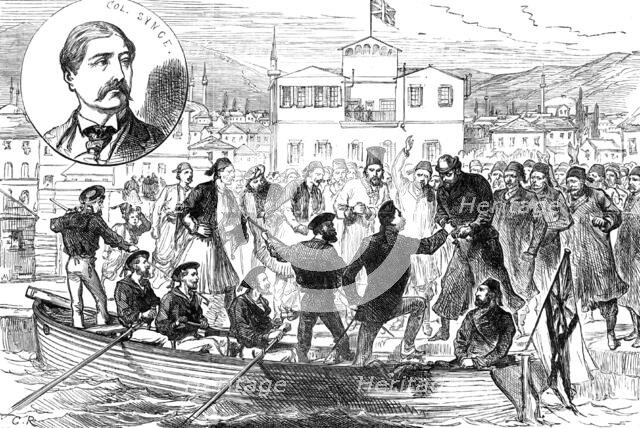 Arrival of Colonel Synge at Salonica after his release by the brigands, 1880. Creator: Unknown.