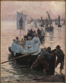 Arrival of the Pardon of Sainte Anne at Concarneau, 1887. Creator: Guillou, Alfred (1844-1926).