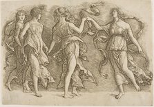 Four Women Dancing, c.1497. Creator: School of Andrea Mantegna.