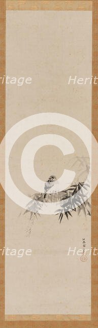 Bird on a bamboo branch, Edo period, 17th century. Creator: Kanô Tan'yû.