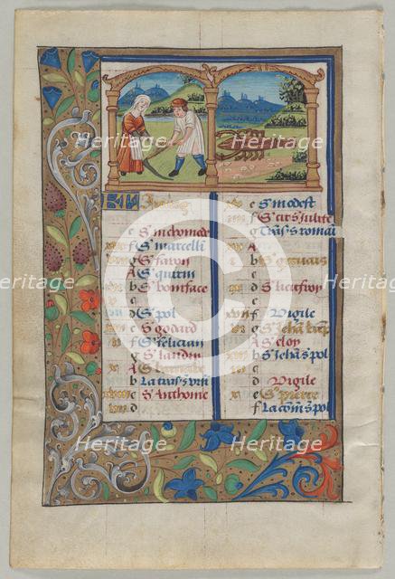 Leaf from a Book of Hours: Calendar Page for June (verso), c. 1510. Creator: Unknown.