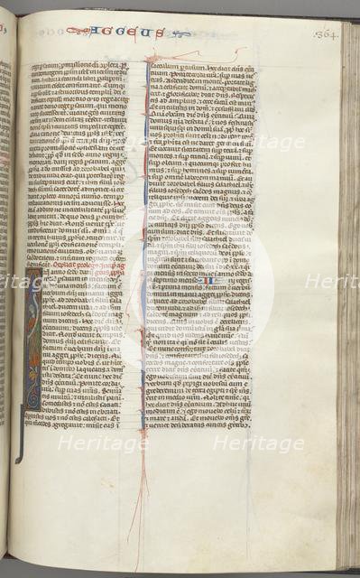 Fol. 364r, Haggai, historiated initial I, Haggai with a scroll standing on a hybrid, c. 1275-1300. Creator: Unknown.