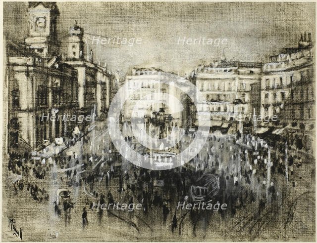The Puerta del Sol, Madrid, c. 1903. Creator: Joseph J Pennell.