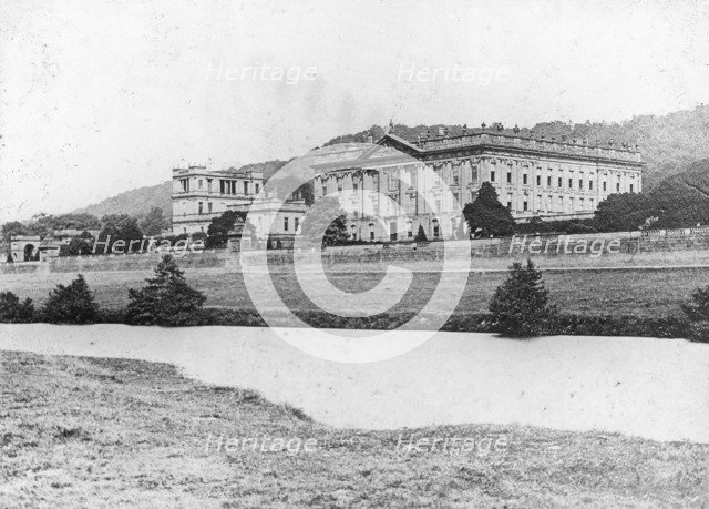 Chatsworth House from across the River Derwent, Derbyshire, late 19th or early 20th century. Artist: Unknown
