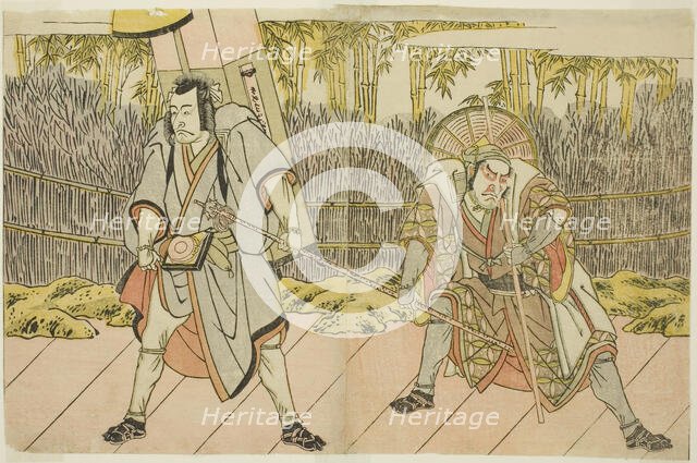 The Actors Ichikawa Danzo IV as Arakawa Taro Takesada Disguised as the Palanquin Bearer..., c. 1782. Creator: Shunsho.