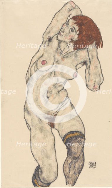 Nude in Black Stockings, 1917. Creator: Egon Schiele.
