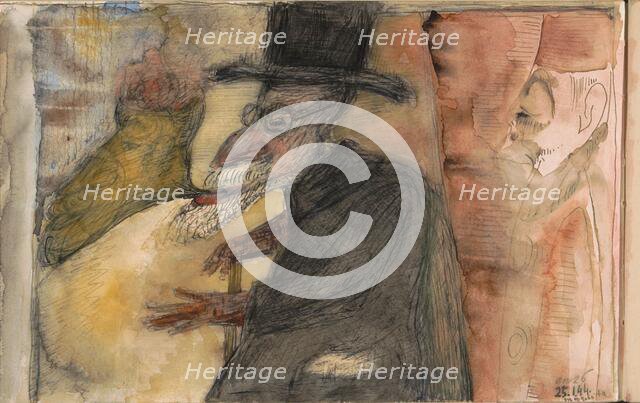 Man with a beard, walking stick and top hat, in profile to the left, 1944. Creator: Samuel Jessurun de Mesquita.