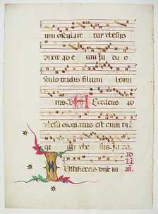 Manuscript Leaf with Initial I, from an Antiphonary, Italian, 15th century. Creator: Unknown.