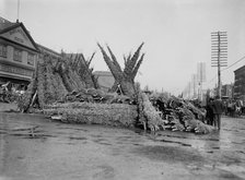 Cut Christmas trees, market in front of Barclay Street Station, N.Y., between 1885 and 1895. Creator: Unknown.
