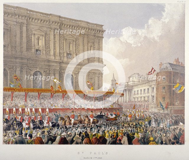 Royal procession passing the east end of St Paul's Cathedral, City of London, 1863. Artist: Day & Son