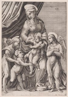 The Virgin, the Infant Christ, Infant Saint John, and Two Angels, dated 1516. Creator: Agostino Veneziano.