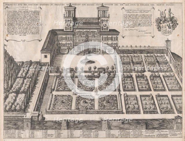 Speculum Romanae Magnificentiae: Monte Pincio Palace and Gardens, mid ..., mid to late 16th century. Creator: Attributed to Antonio Tempesta.