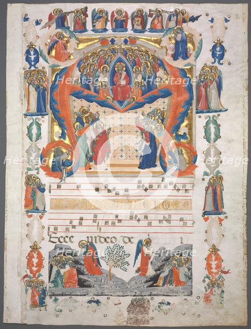 Single Leaf Excised from an Antiphonary: Inital A[spiciens a longe] with Christ in Majesty. Creator: Unknown.