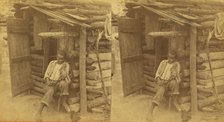 Happy little Bob. [Man playing fiddle in front of cabin], (1868-1900?). Creator: O. Pierre Havens.