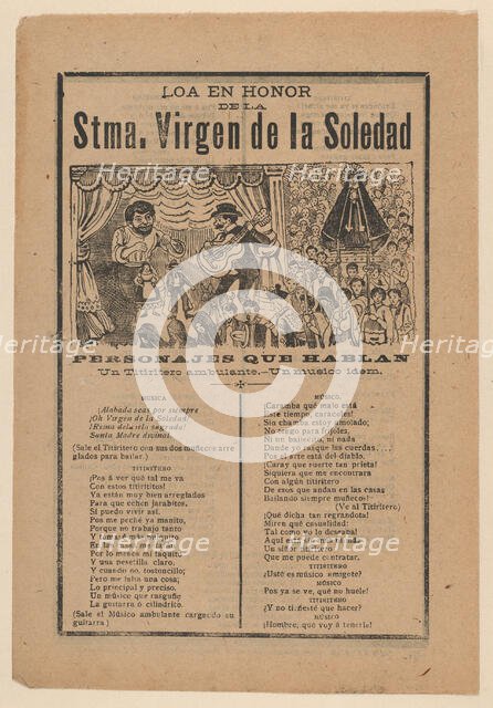 Broadsheet with a song relating to the Holy Virgin of Solitude (Stma. Virgen de la Soledad..., 1902. Creator: José Guadalupe Posada.