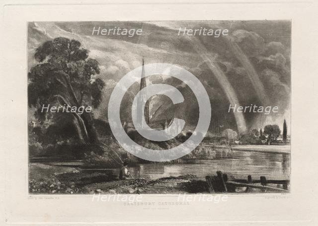 Salisbury Cathedral from the Meadows (Small Plate), 1855. Creator: David Lucas (British, 1802-1881).
