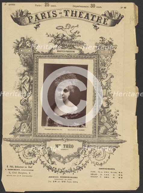Paris Theatre: Mme. Théo, 1874. Creator: Gaston & Mathieu & Cie.