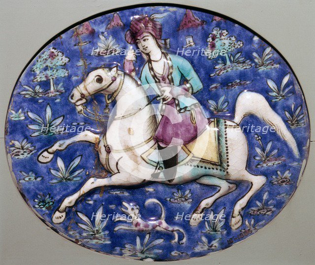Persian tile depicting a horseman, 19th century. Artist: Unknown