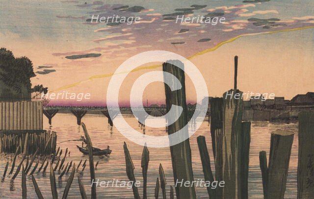Breakwater Stakes and Ryogoku Bridge, 1880. Creator: Kobayashi Kiyochika.