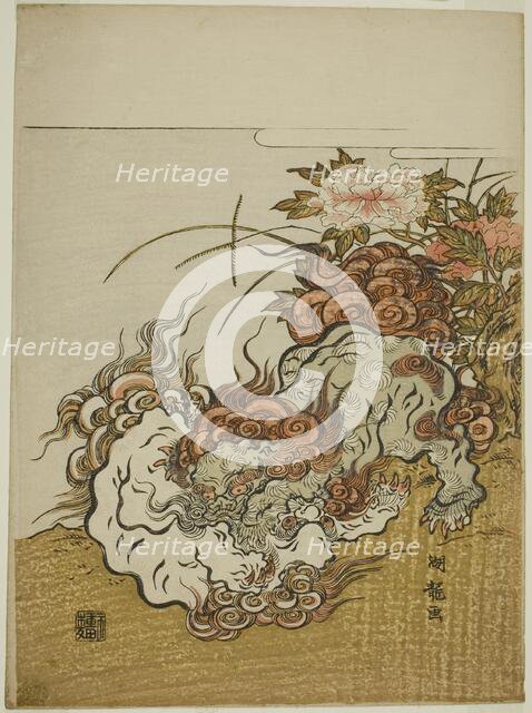 Two Fighting Lions, c. 1772. Creator: Isoda Koryusai.
