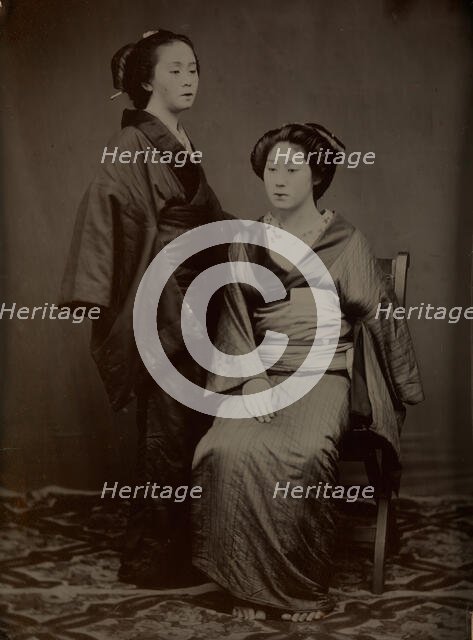 [Geisha with Attendant], 1860s. Creator: Yokoyama Matsusaburo.