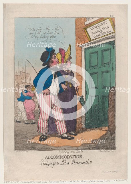 Accommodation, or Lodgings to Let at Portsmouth!!, June 30, 1808., June 30, 1808. Creator: Thomas Rowlandson.