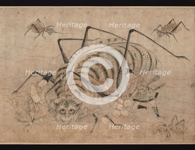 Yorimitsu killing Tsuchigumo (Detail of the scroll Tsuchigumo no Soshi Emaki), 13th century. Artist: Anonymous  