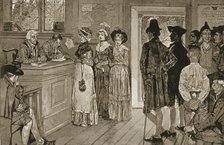 Women at the Polls in New Jersey in the Good Old TImes, from Harper's Weekly, pub. 1880 (lithograph)