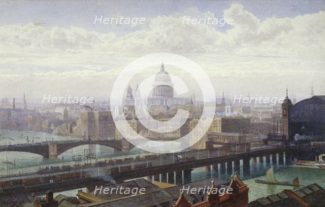 Cannon Street Railway Bridge and Southwark Bridge, London, 1892. Artist: John Crowther
