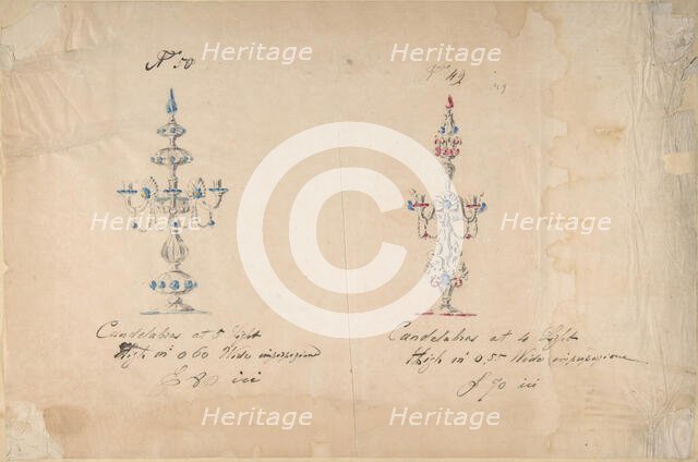 One of Twenty-Three Sheets of Drawings of Glassware (Mirrors, Chandeliers, Goblets, etc.), 1850-80. Creator: Compagnia di Venezia & Murano.