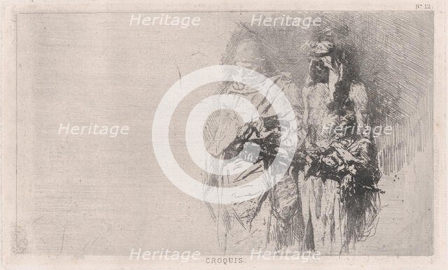 Croquis (sketch) of two Arabic men, 1860-70. Creator: Mariano Jose Maria Bernardo Fortuny y Carbo.