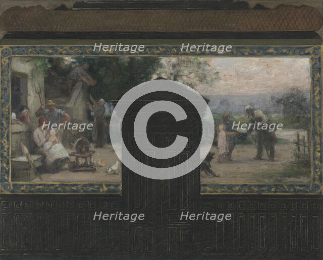 Esquisse pour la mairie du 15e arrondissement : La famille - Aumône à un pauvre, 1884. Creators: Jacques Ferdinand Humbert, Pierre Lagarde.